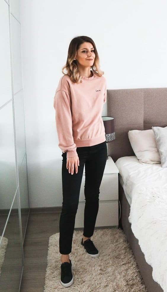 Pink jumper hot sale black jeans