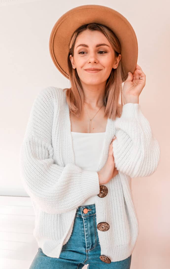 wool felt hat chunky cardigan primark asos outfit