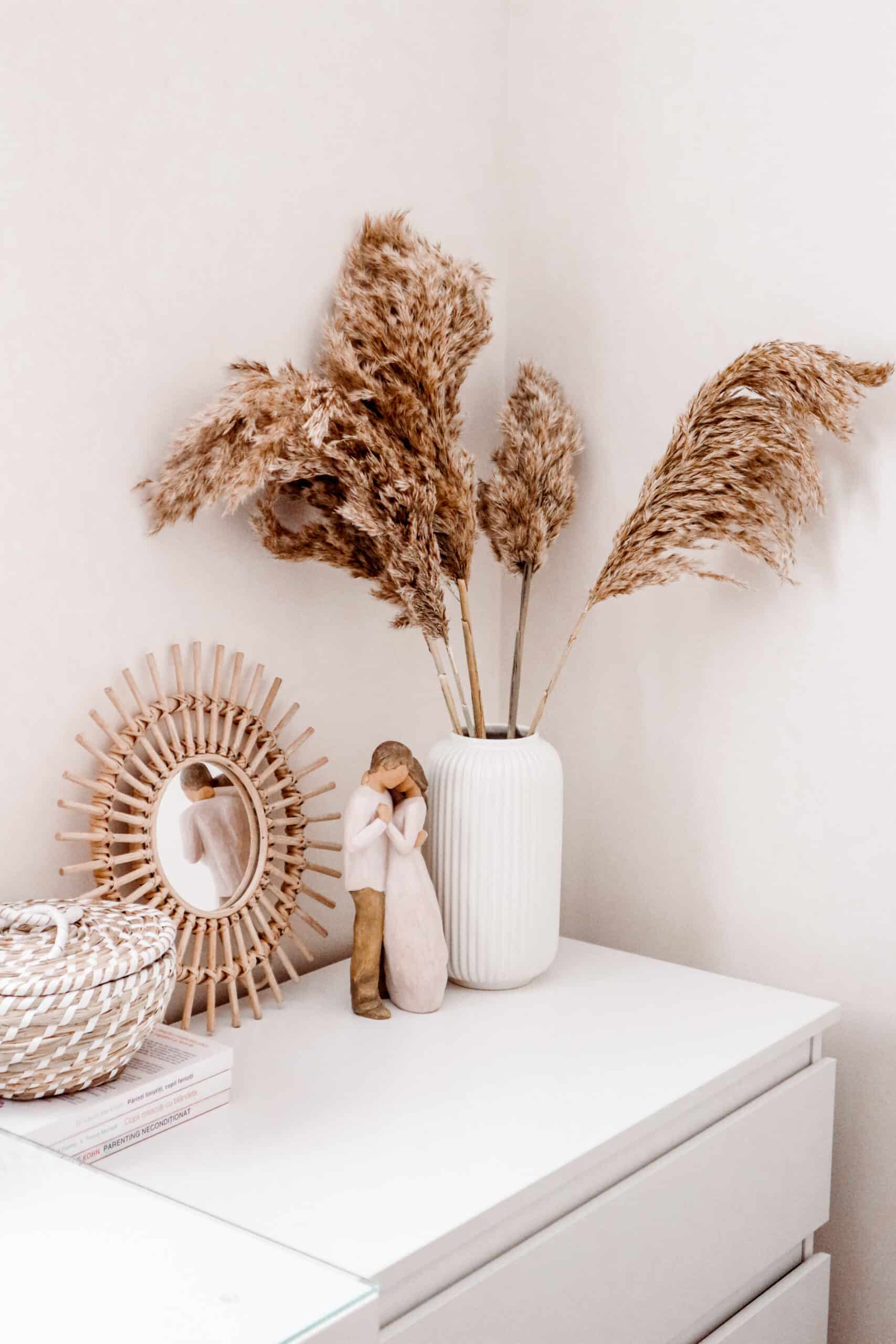 Pampas and rattan scandi boho home decor ideas on a budget