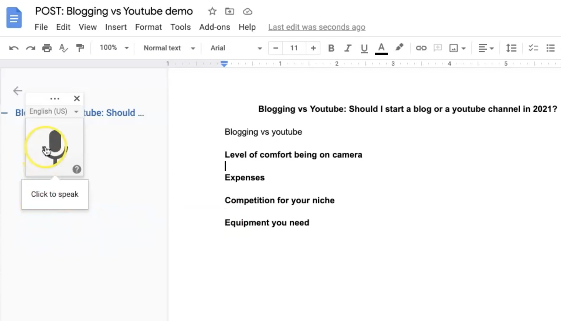 How to use speech to text in Google docs